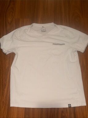Men's White Short Sleeve Crew Pocket Tee with Subtle Stripe